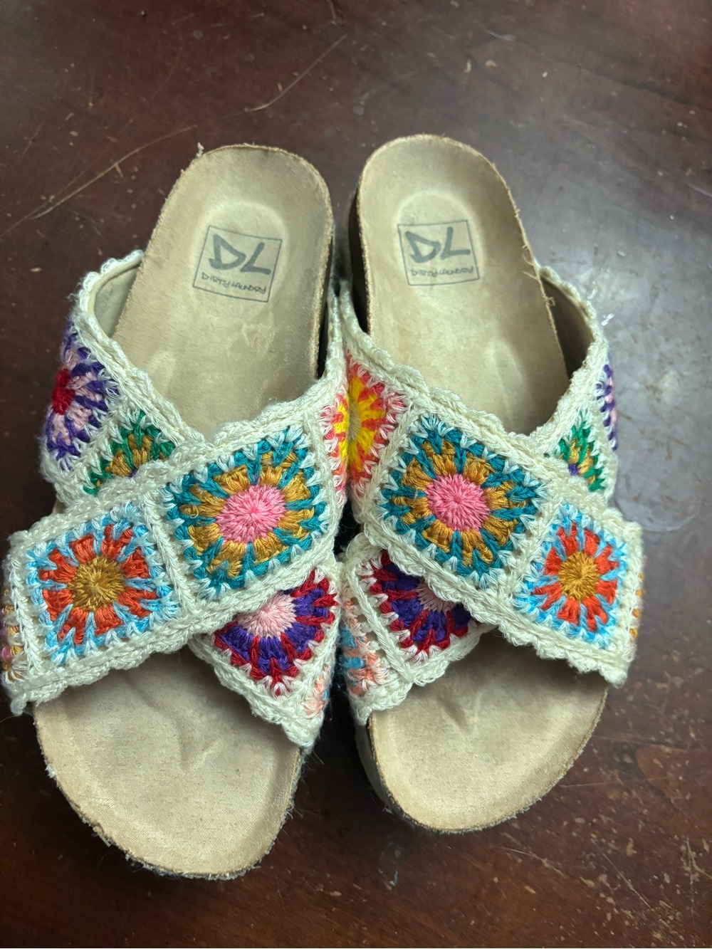Dirty laundry 6.5 crochet slide sandal platform beach sandal patchwork color